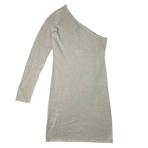 💕 BCBG MAXAZRIA "INYA"  MINI FITTED ONE SHOULDER  DRESS-SILVER SPARKLE NWT- M - Picture 2 of 10